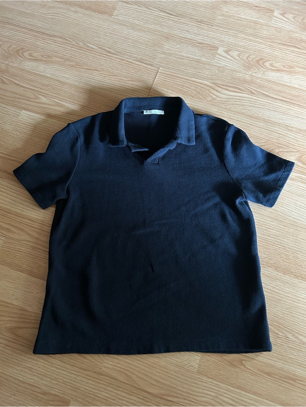 Zara Dark Navy Textured Boxy Polo Shirt Men’s Medium